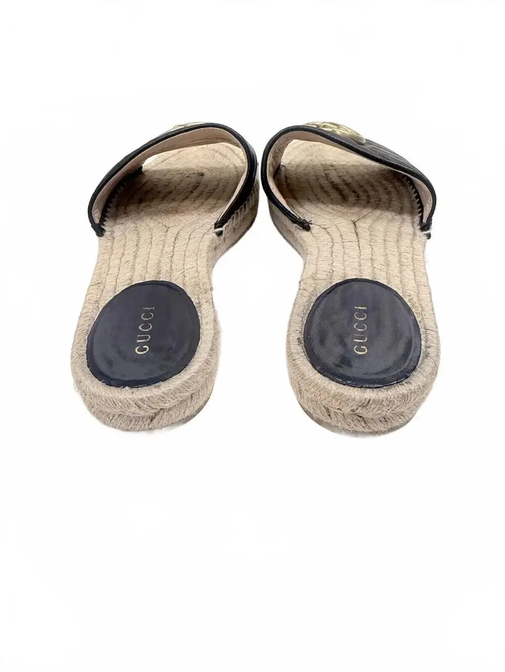 Gucci Marmont Matelasse Leather Espadrille Slide Sandal Black Sz 37.5 US 7.5